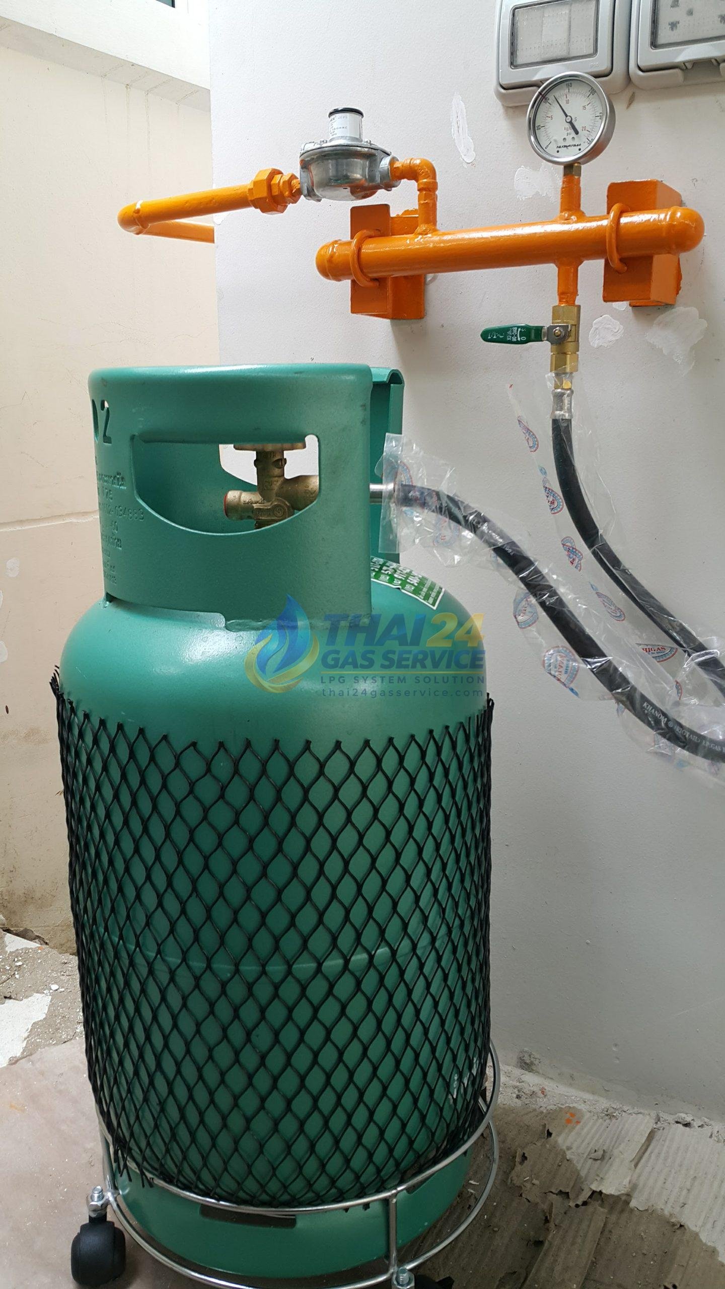 ชุดถังแก๊ส LPG พร้อม Regulator และเกจวัดแรงดัน วาล์วกันย้อน สายพิกเทล สำหรับระบบแก๊สบ้านพักอาศัย 1 ถัง ขนาดกระทัดรัด